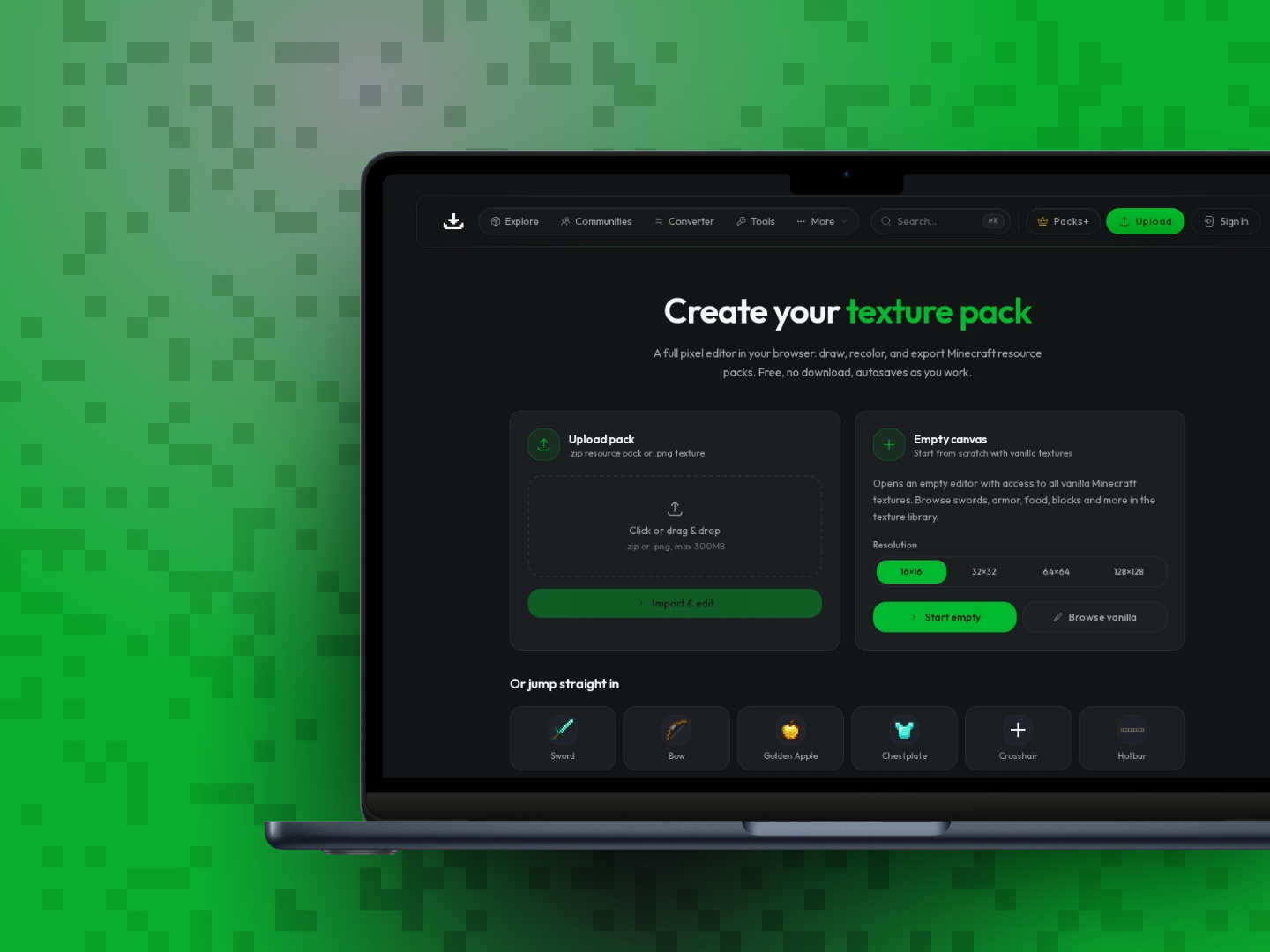 The PacksMC in-browser pack designer